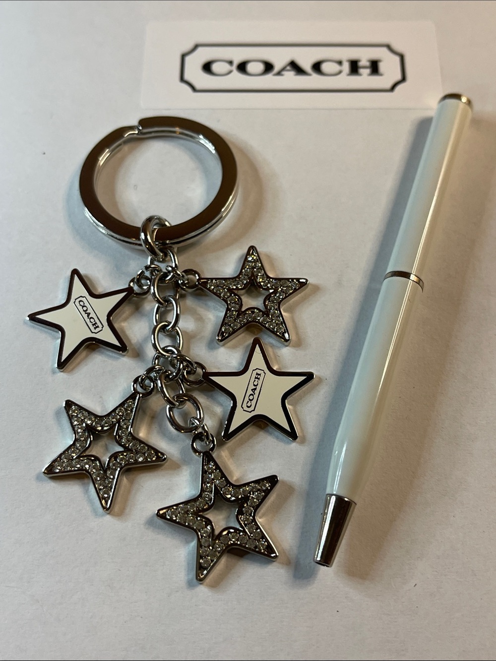 Coach White and Silver Star Charm Keychain and Coach Pen